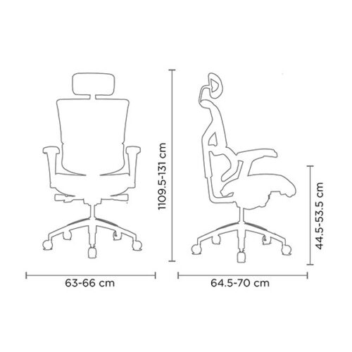 Ilustración con medidas de la silla ejecutiva Veratti